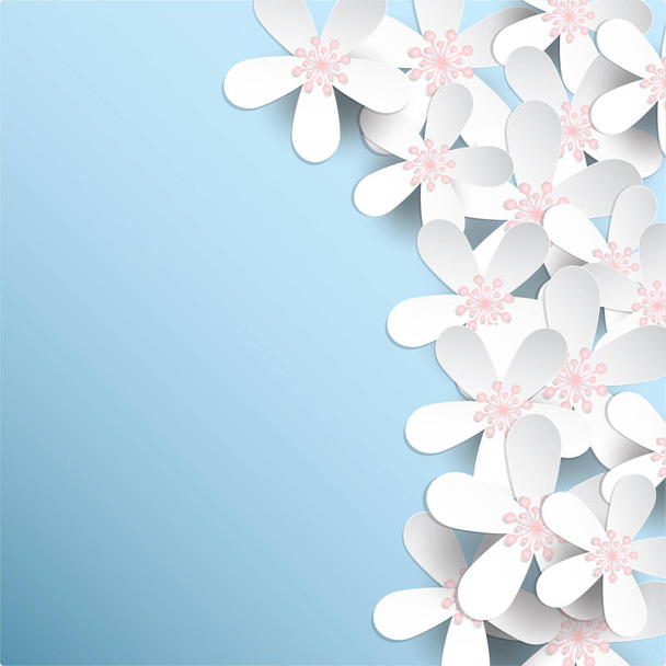 107.PaperCut Flor de cerezo sobre fondo azul
 - Foto, Imagen