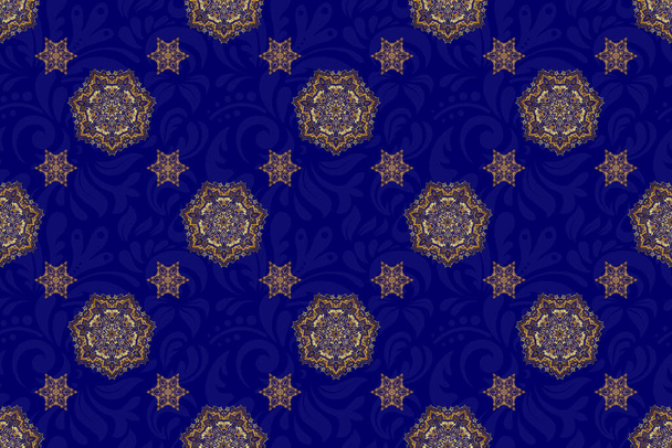 Motif sans couture ornement oriental. Impression textile bleue et dorée. Conception raster islamique. Tuiles florales. - Photo, image