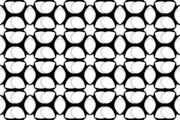 Nahtloses Muster in weißen Farben. Rasterskizze mit kunterbuntem Ornament auf schwarzem Hintergrund. - Foto, Bild