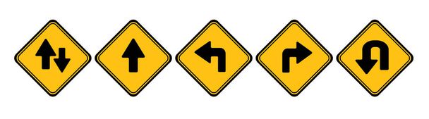 黄色の交通標識や道路方向イラストのセット. - ベクター画像
