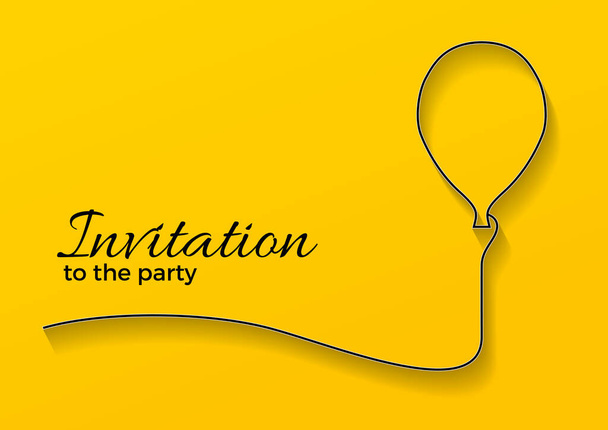 Impreza urodzinowa, zaproszenie. Nabój wektorowy balonu wykonany z drutu żelaznego na żółtym tle - Wektor, obraz