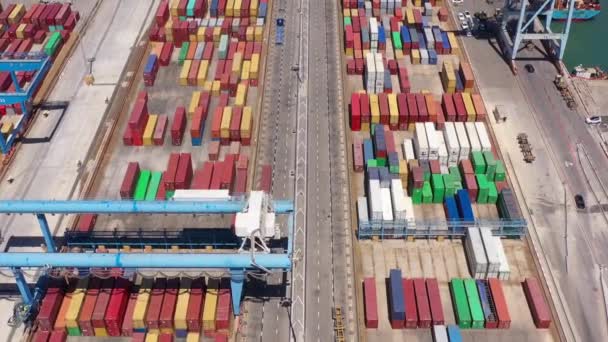 Shipping containers stacked by Mobile gantry cranes and Port traffic-AerialAshdod Harbor, Drone view, Ashdod/Israel/june/14,2020 - Footage, Video