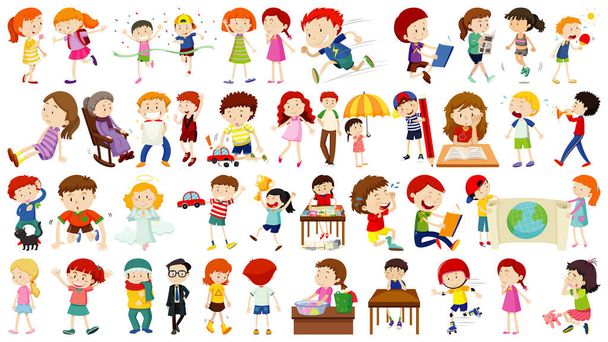 Набор милых детей иллюстрации персонажей мультфильмов - Вектор,изображение