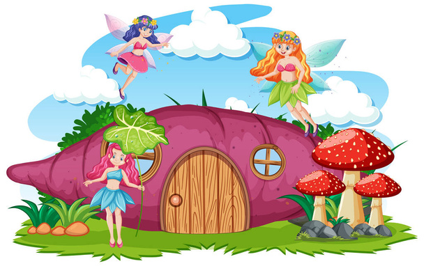 Fairy tales with taro house cartoon style on white background illustration - Vector, Image