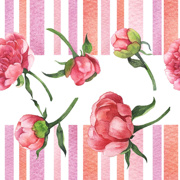 Peonies Digital Paper. Pink Flowers Seamless Pattern. Floral Scrapbook Paper. Peony Background. Watercolor Summer Flower Printable Paper - Foto, Imagem