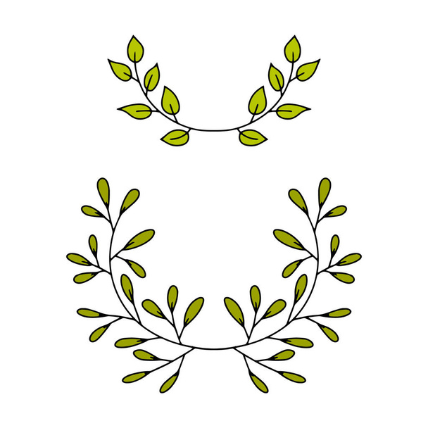 Doodle wreaths set icon isolated on white. Sketch eco sticker. Branch with leaf. Frame, border for design. Kids hand dwawing art line. Outline vector stock illustration. EPS 10 - Vetor, Imagem