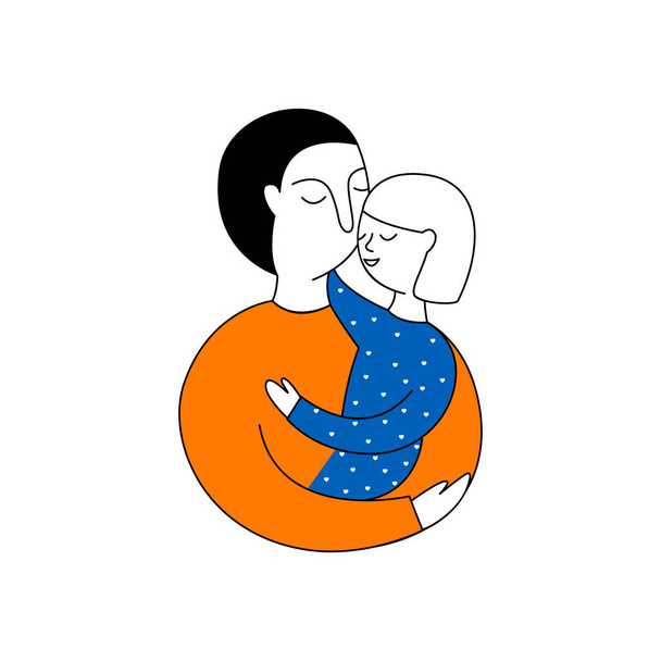 Feliz Día del Padre. Papá sostiene a su hija sobre sus hombros. Ilustración vectorial Doodle sobre un fondo blanco. Se puede utilizar para la tarjeta, logotipo, etiqueta engomada
. - Vector, imagen