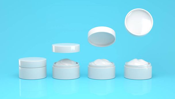 3d render cosmetic set of creams  and skin care products for makeup and cleansing of human skin. Healthy lifestyle skin care - Foto, afbeelding