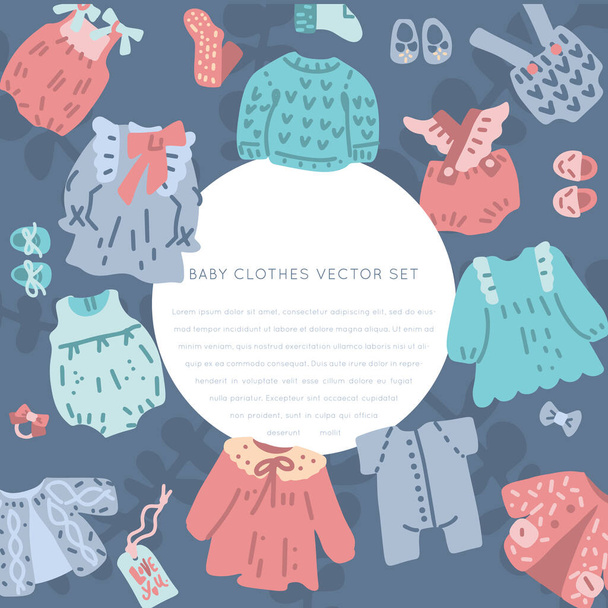 Nieuwgeboren baby vintage kleding vector set. Klassieke Boho kleding voor baby 's - iconen. - Vector, afbeelding