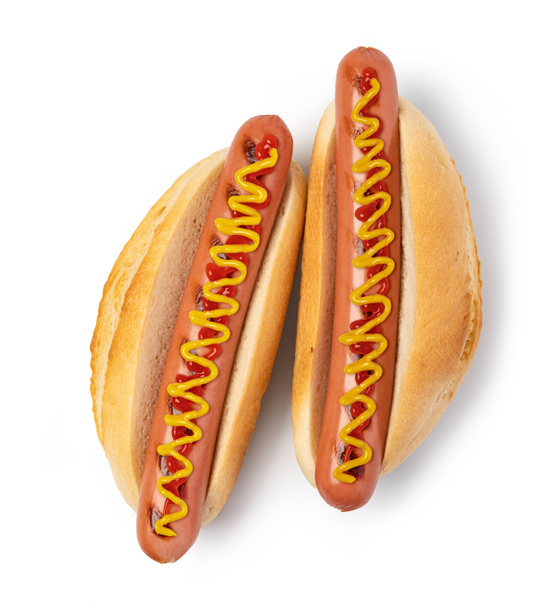 Hot dog s kečupem a hořčicí izolované na bílém pozadí. - Fotografie, Obrázek