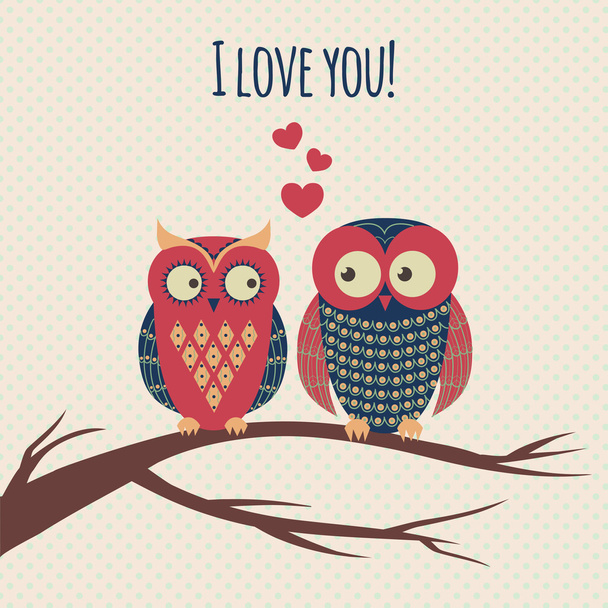 Vector ilustração colorida com duas corujas no amor sentado em um
 - Vetor, Imagem