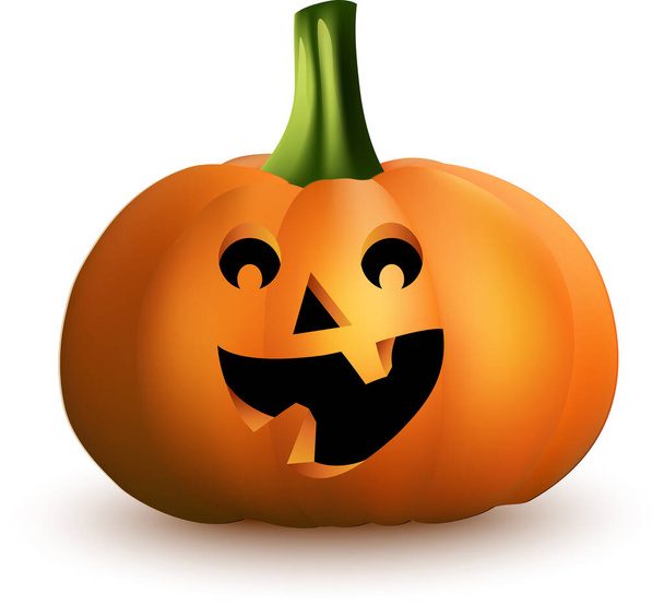 Cartoon halloween pumpkin with happy face on white background - Vector, Image
