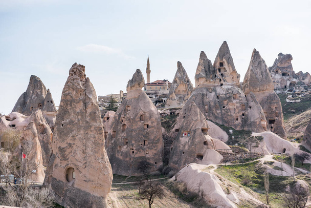 Uchisar castle, the highest peak in the region and the most prominent land formation in Goreme, Cappadocia,Turkey. - Φωτογραφία, εικόνα