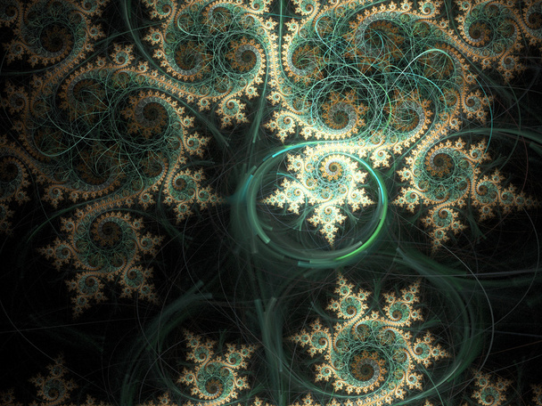 πράσινο και χρυσό fractal σπείρες, ψηφιακά έργα τέχνης για δημιουργική Γραφιστικής - Φωτογραφία, εικόνα