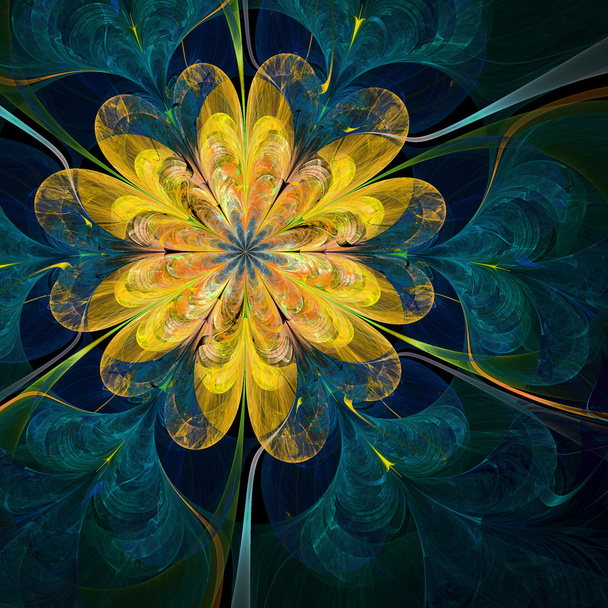 χρυσό γυαλιστερό fractal λουλούδι, ψηφιακά έργα τέχνης για δημιουργική Γραφιστικής - Φωτογραφία, εικόνα