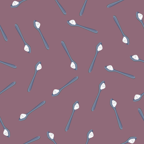Sugar spoon pattern on burgundy background. spoon of salt. - Vector, Image