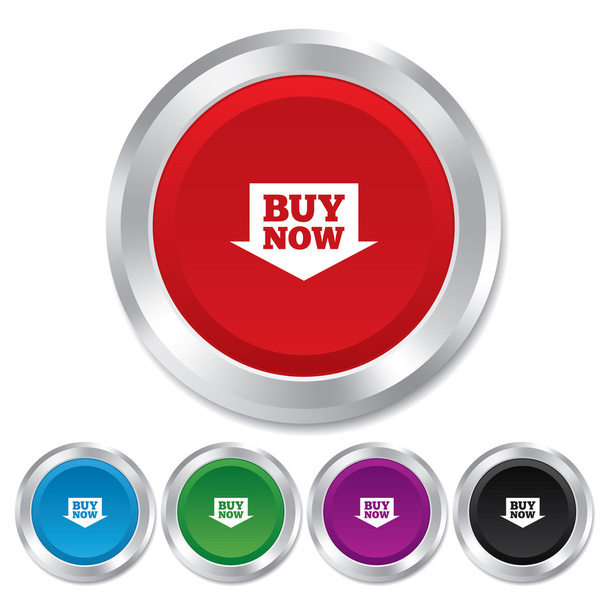 Vásároljon most aláírás ikonra. online vásárlás nyíl gomb. - Vektor, kép