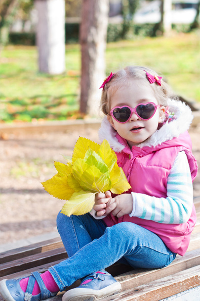 Herbst Porträt von niedlichen kleinen Mädchen - Foto, Bild
