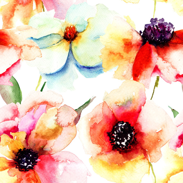 Seamless wallpaper with summer flowers - Photo, Image