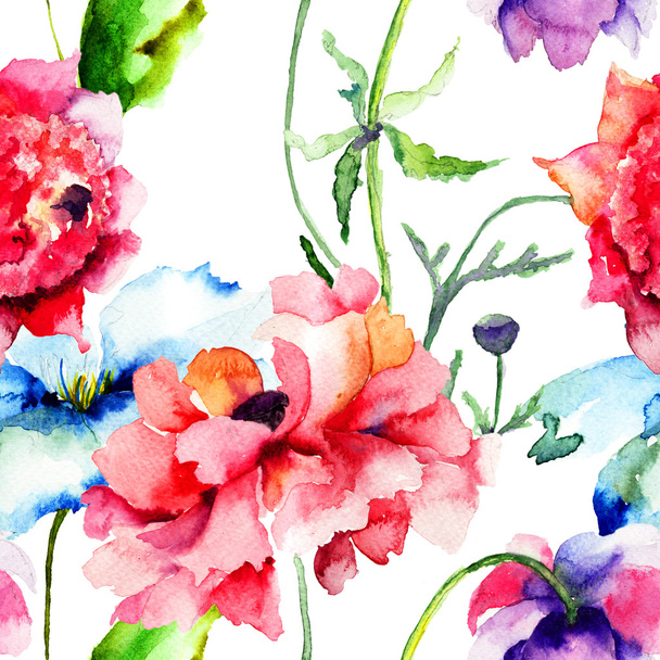 Seamless wallpaper with summer flowers - Fotografie, Obrázek