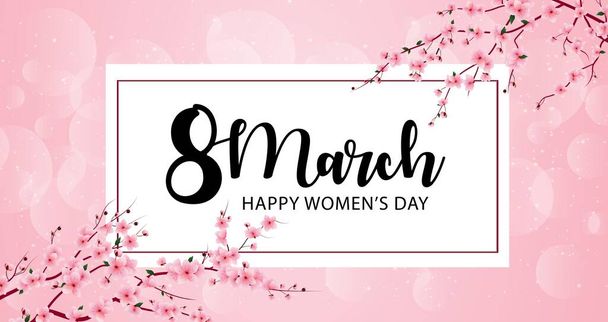 8 Mart Uluslararası Kadınlar Günü geçmişi ve kiraz çiçekleri - Vektör, Görsel
