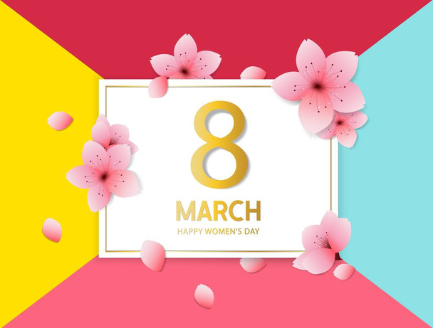 8 března mezinárodní den žen pozadí s třešňovými květy - Vektor, obrázek