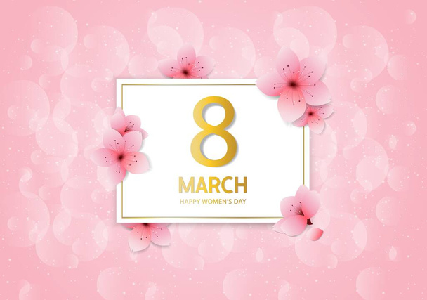 8 Μαρτίου παγκόσμια ημέρα των γυναικών φόντο με άνθη κερασιάς - Διάνυσμα, εικόνα
