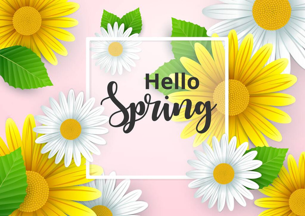 Hello spring background with beautiful flowers - Вектор,изображение