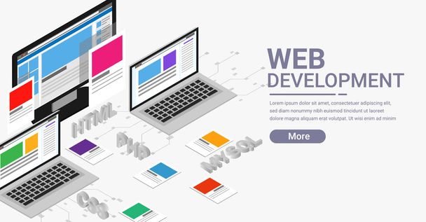 Web development isometric banner - Vector, Image