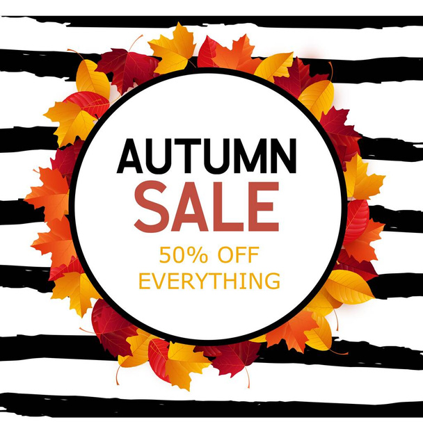 Autumn sale background with colorful leaves - Vector, Image