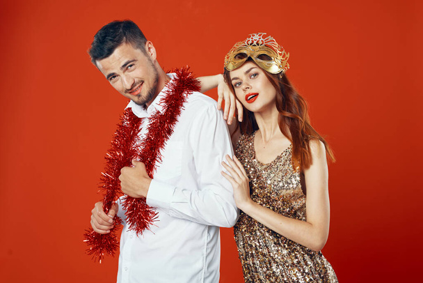 portrait of young beautiful couple celebrating new year  - Fotografie, Obrázek