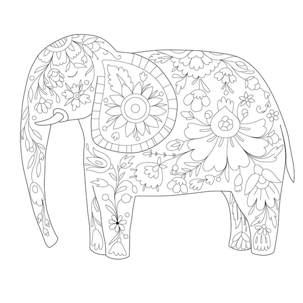 антистресові розмальовки слона з квітковими візерунками
 - Фото, зображення