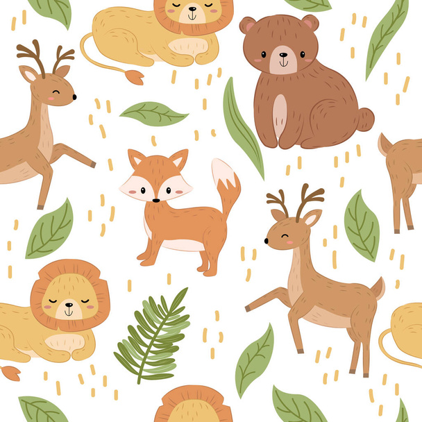 Woodland repeat pattern. Nursery art background. Children's fabric pattern design. - Vector, Image