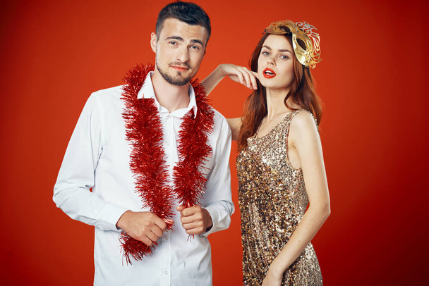 portrait of young beautiful couple celebrating new year  - Foto, afbeelding