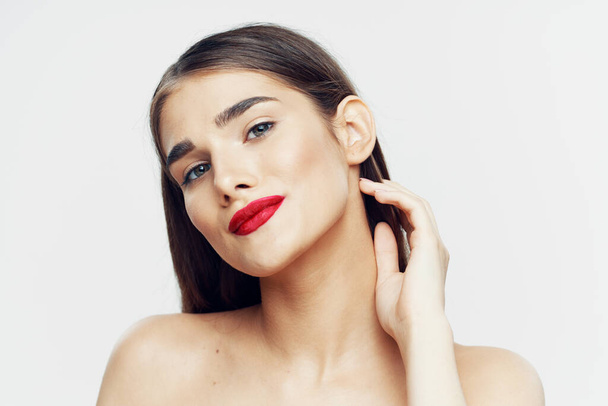 Portrait of young beautiful woman with  red lipstick on her lips. Beauty, fashion photography  - Valokuva, kuva