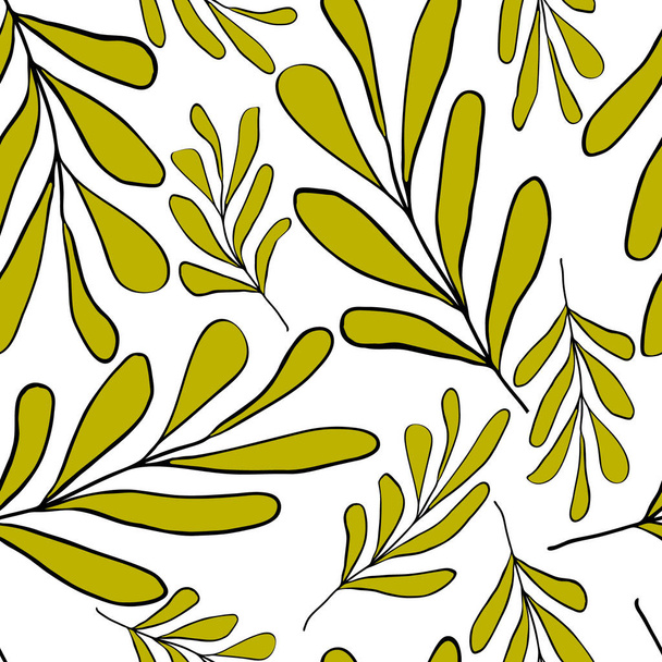 Hand drawn branches of laurel on a white background. Vector seamless pattern. Doodle style.  - Vektor, obrázek