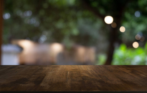 Wood Table Top in Blur Background room interior with empty copy space  - Photo, Image