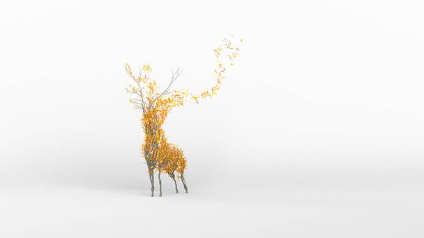 Growing Tree in a shape of a deer. Eco Concept. 3D rendering. - Fotoğraf, Görsel