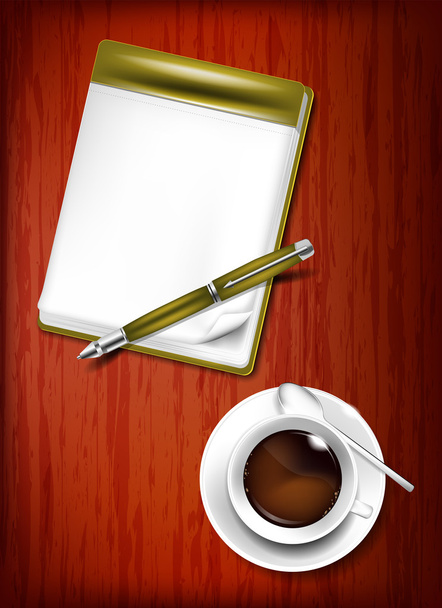 ceruza, jegyzetfüzet és csésze kávé - Vektor, kép