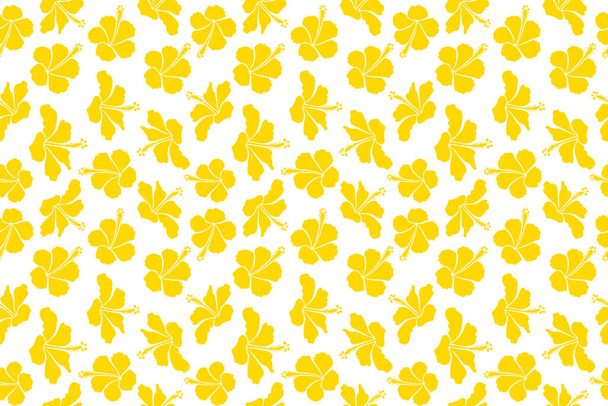 白い背景に黄色でハイビスカスの花のシームレスなパターン. - 写真・画像