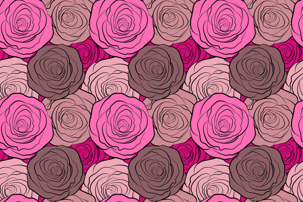 Schönes nahtloses Muster in kleinen abstrakten rosafarbenen Blüten. Kleine bunte Blumen. Kleine niedliche einfache Frühling stilisierte Rosenblüten. - Foto, Bild