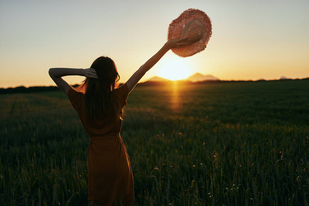 Jeune femme posant sur le champ de blé  - Photo, image