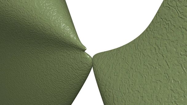Chaotischer abstrakter 3D-Hintergrund aus gebogenen geometrischen Mustern dunkelolivgrüner Farbe mit Beleuchtung und Schatten für verschiedene Anwendungen, die farbenfrohe Flächen benötigen - Foto, Bild