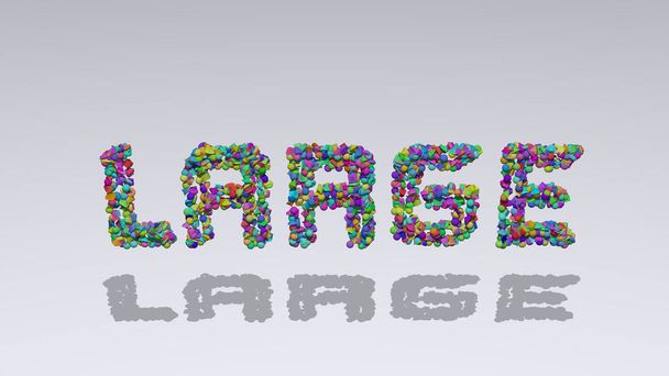 Escritura en 3D colorida de texto grande con objetos pequeños sobre un fondo blanco y sombra a juego
 - Foto, imagen
