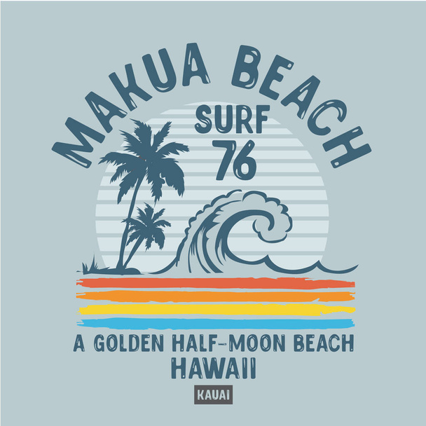 Bandeira elegante com praia makua surf 76 inscrição, ilustração vetorial - Vetor, Imagem