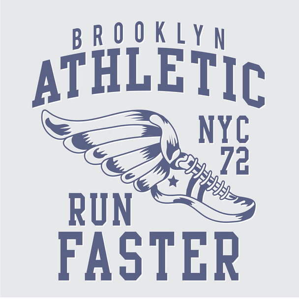 стильный баннер с бруклинской атлетикой бегать быстрее надпись, векторные иллюстрации - Вектор,изображение