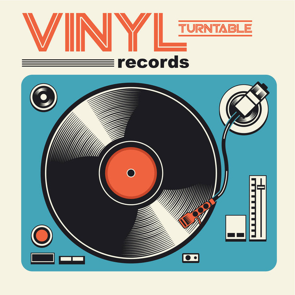 stylish banner with vinyl turntable records inscription, vector illustration - Wektor, obraz