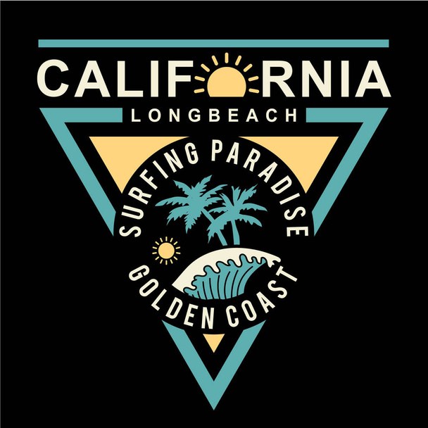Banner elegante con larga inscripción al paraíso del surf en la playa de California, ilustración vectorial. - Vector, imagen