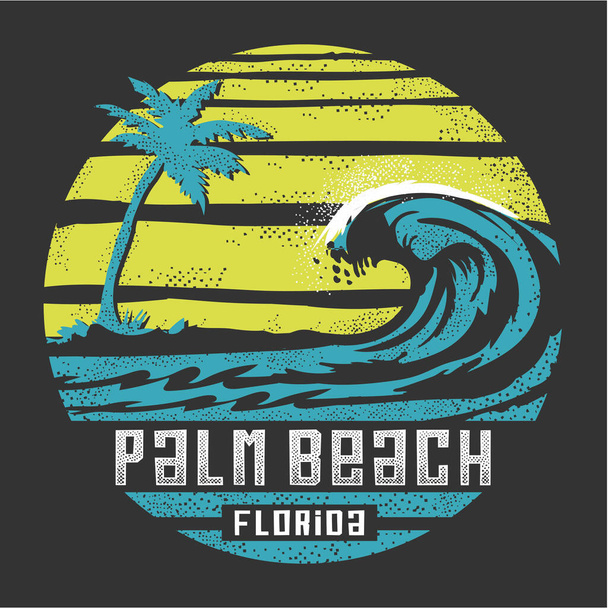 stylowa plaża palmowa, Floryda, sztandar surfingowy, ilustracja wektora - Wektor, obraz