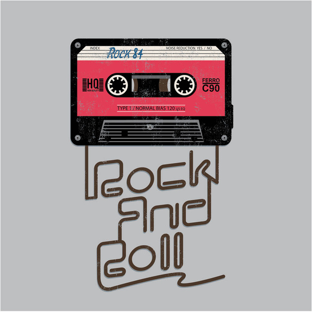 banner elegante con cassette con inscripción al rock and roll, ilustración vectorial. - Vector, imagen
